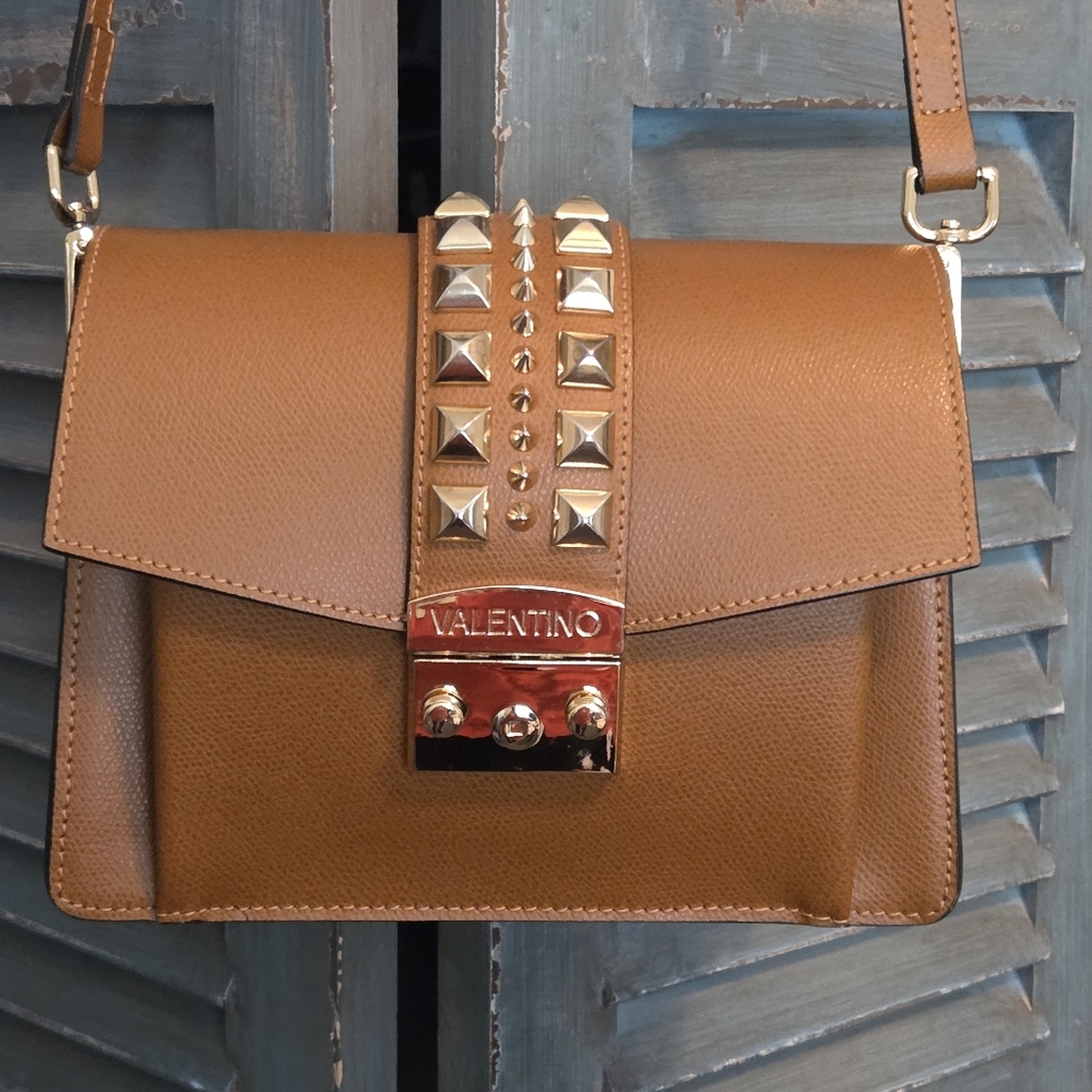 NWOT VALENTINO Aiden Brown Leather Studded Crossbody